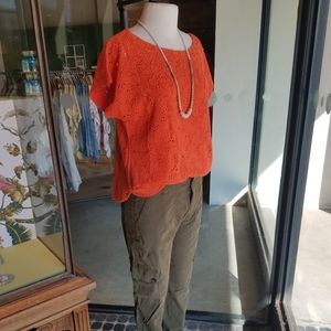 New Anthropologie Orange Karine Beaded Lace Top by Maeve Size 6